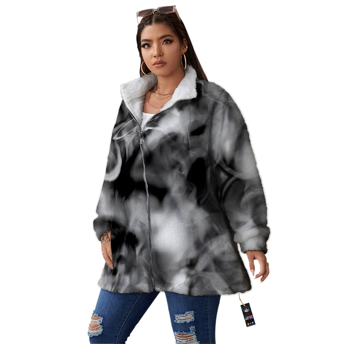 Abstract Psychedelic Liquid Smoke Print Women's Sherpa Jacket-grizzshop