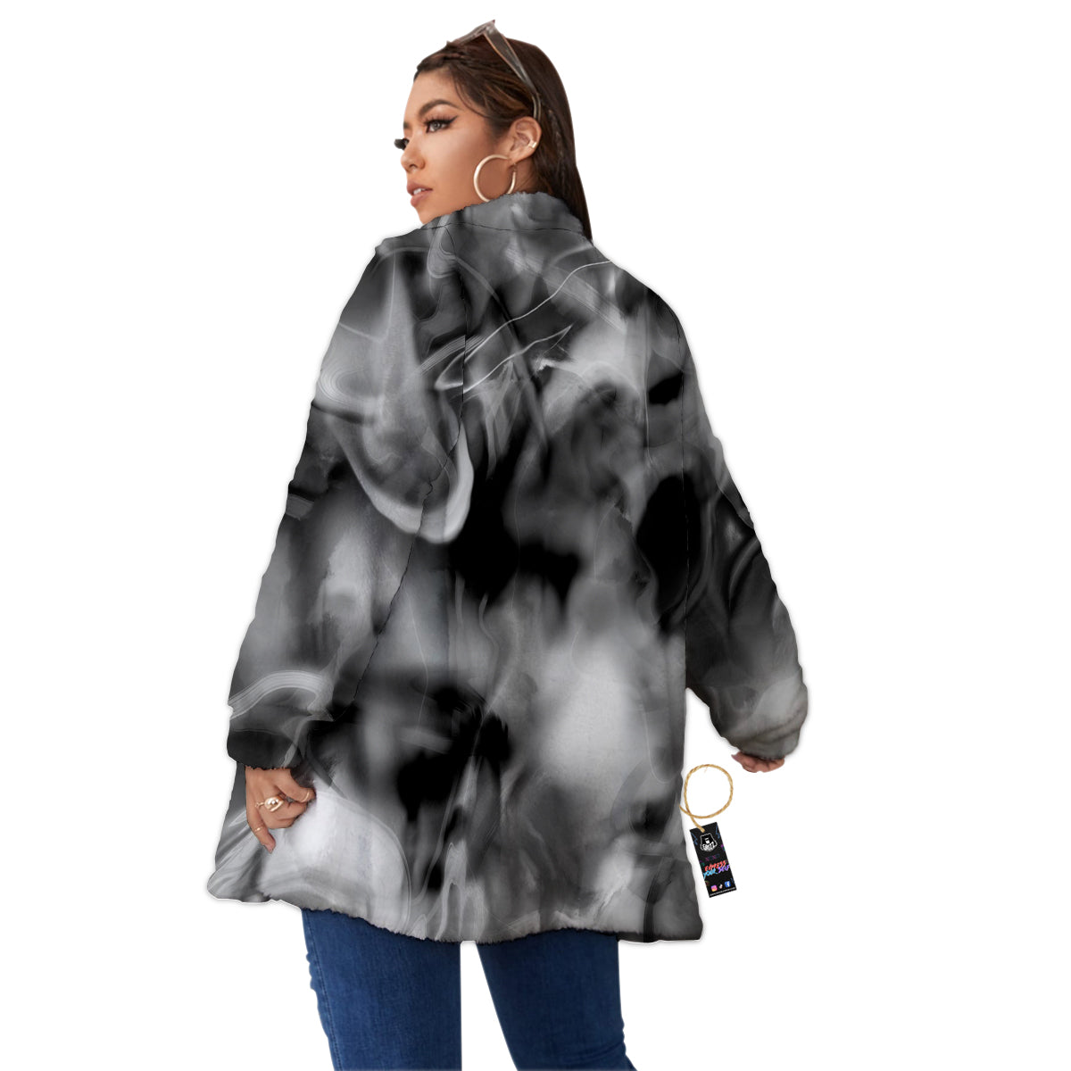 Abstract Psychedelic Liquid Smoke Print Women's Sherpa Jacket-grizzshop
