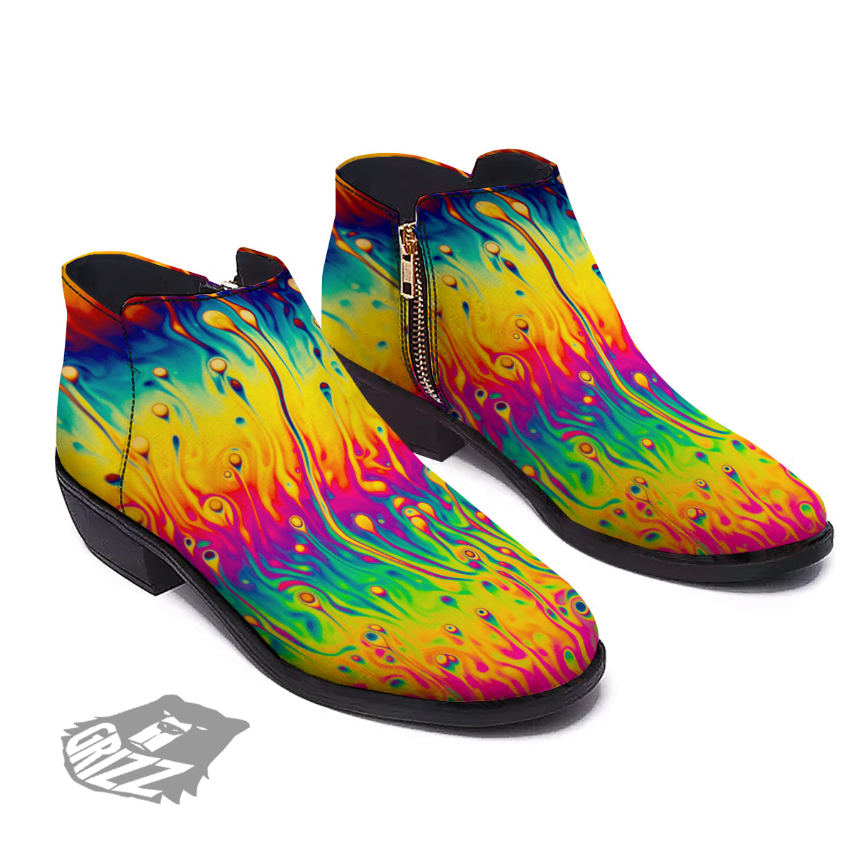 Abstract Psychedelic Rainbow Acid Print Ankle Boots-grizzshop