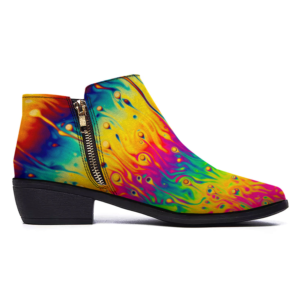 Abstract Psychedelic Rainbow Acid Print Ankle Boots-grizzshop
