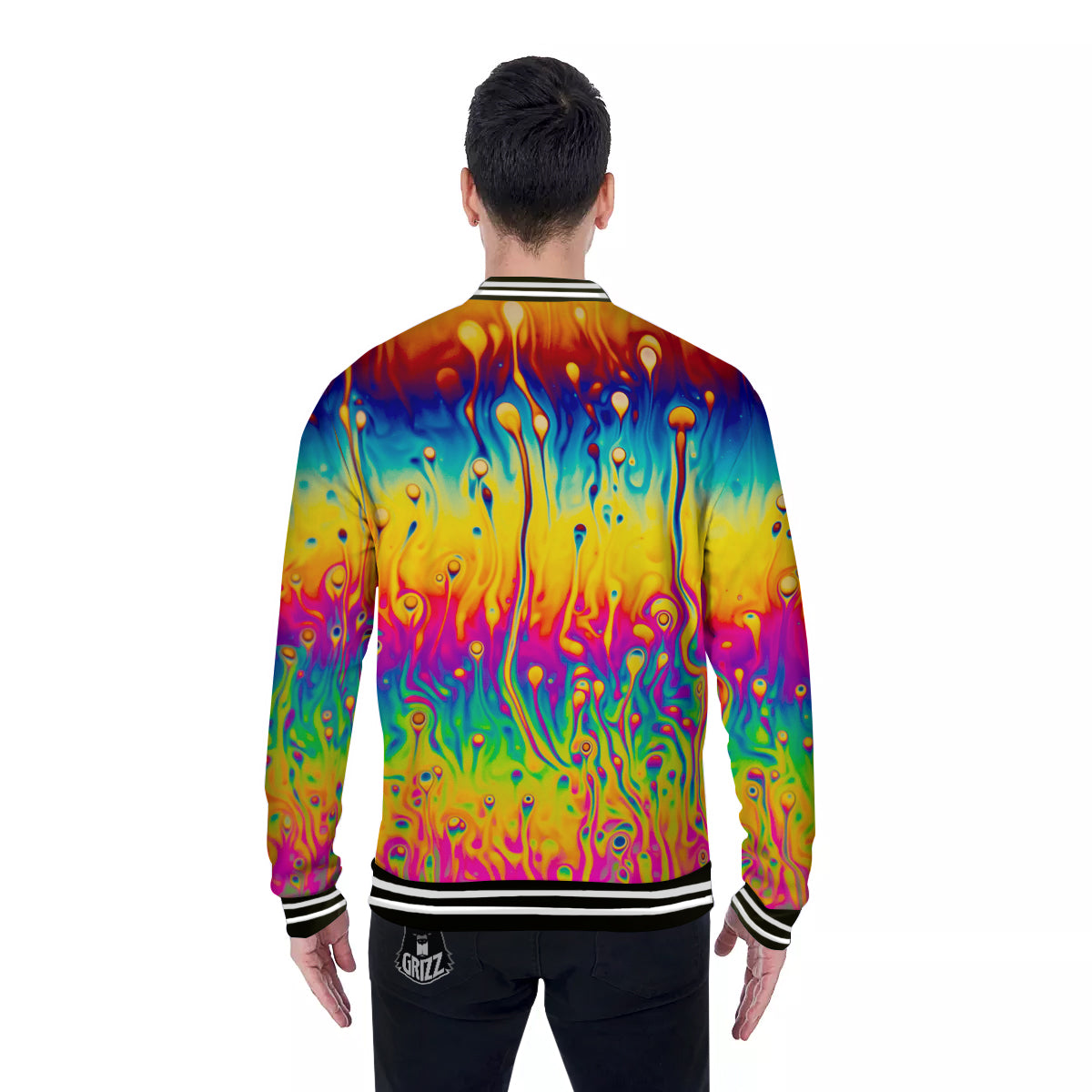 Abstract Psychedelic Rainbow Acid Print Baseball Jacket-grizzshop
