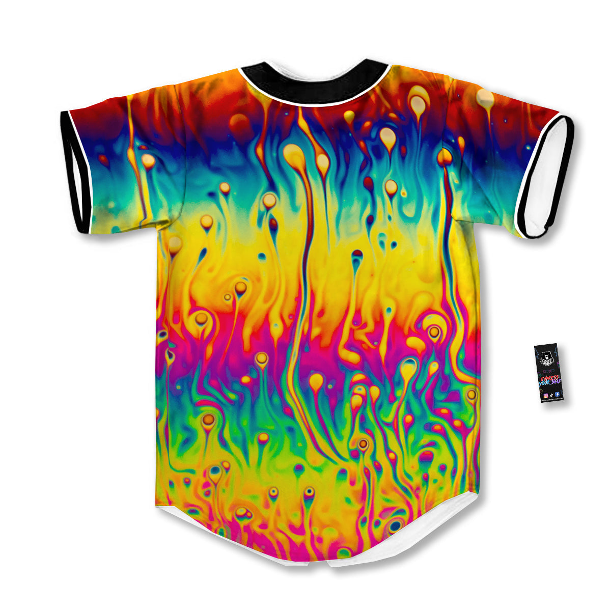 Abstract Psychedelic Rainbow Acid Print Baseball Jersey-grizzshop