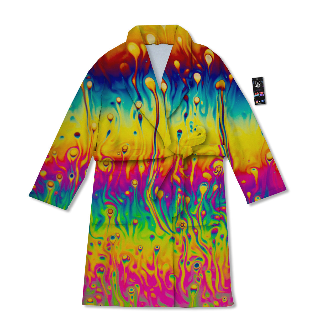 Abstract Psychedelic Rainbow Acid Print Bathrobe-grizzshop