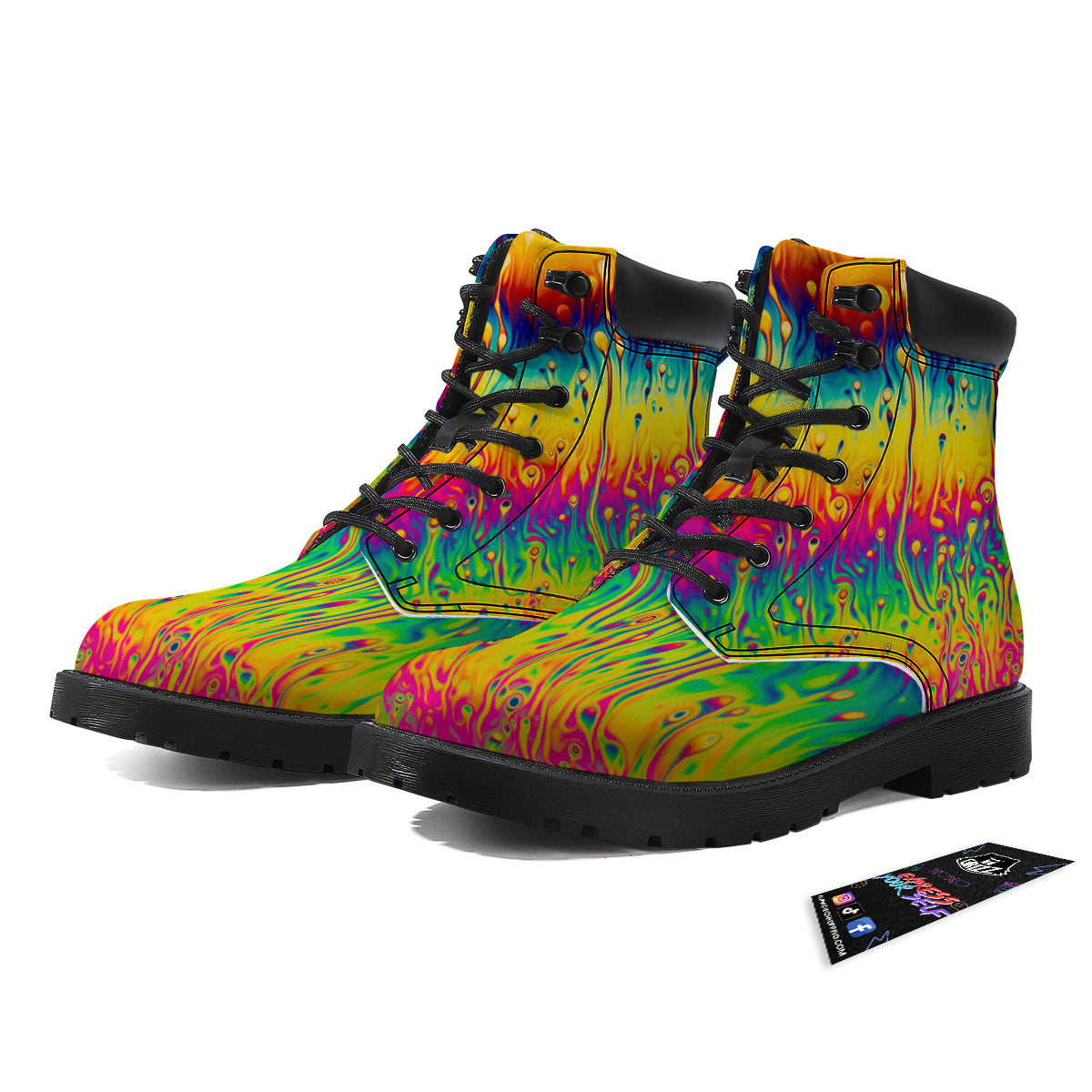 Abstract Psychedelic Rainbow Acid Print Boots-grizzshop