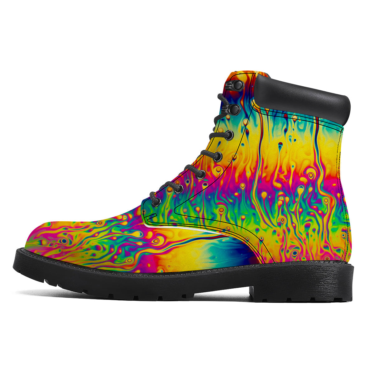 Abstract Psychedelic Rainbow Acid Print Boots-grizzshop