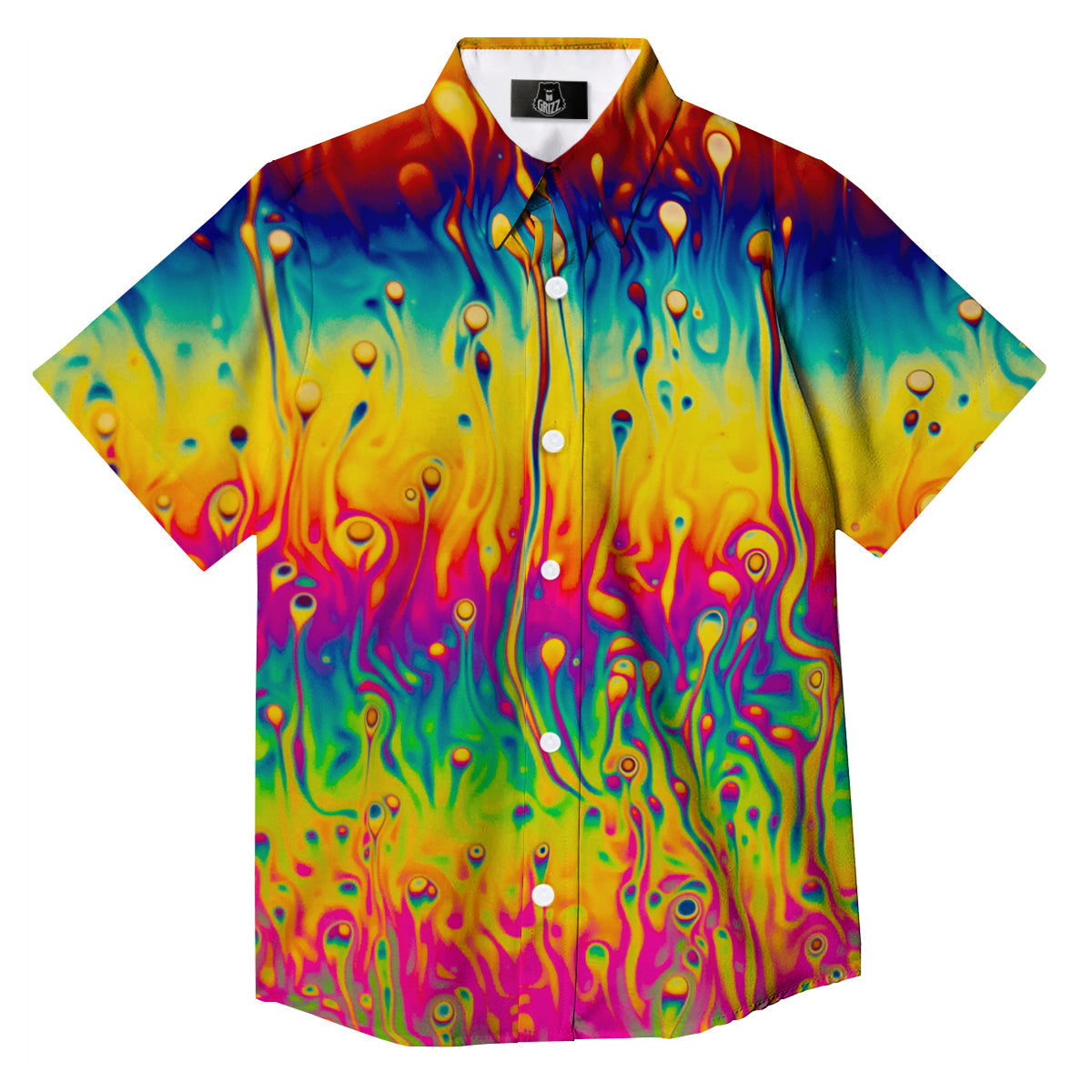 Abstract Psychedelic Rainbow Acid Print Button Up Shirt-grizzshop