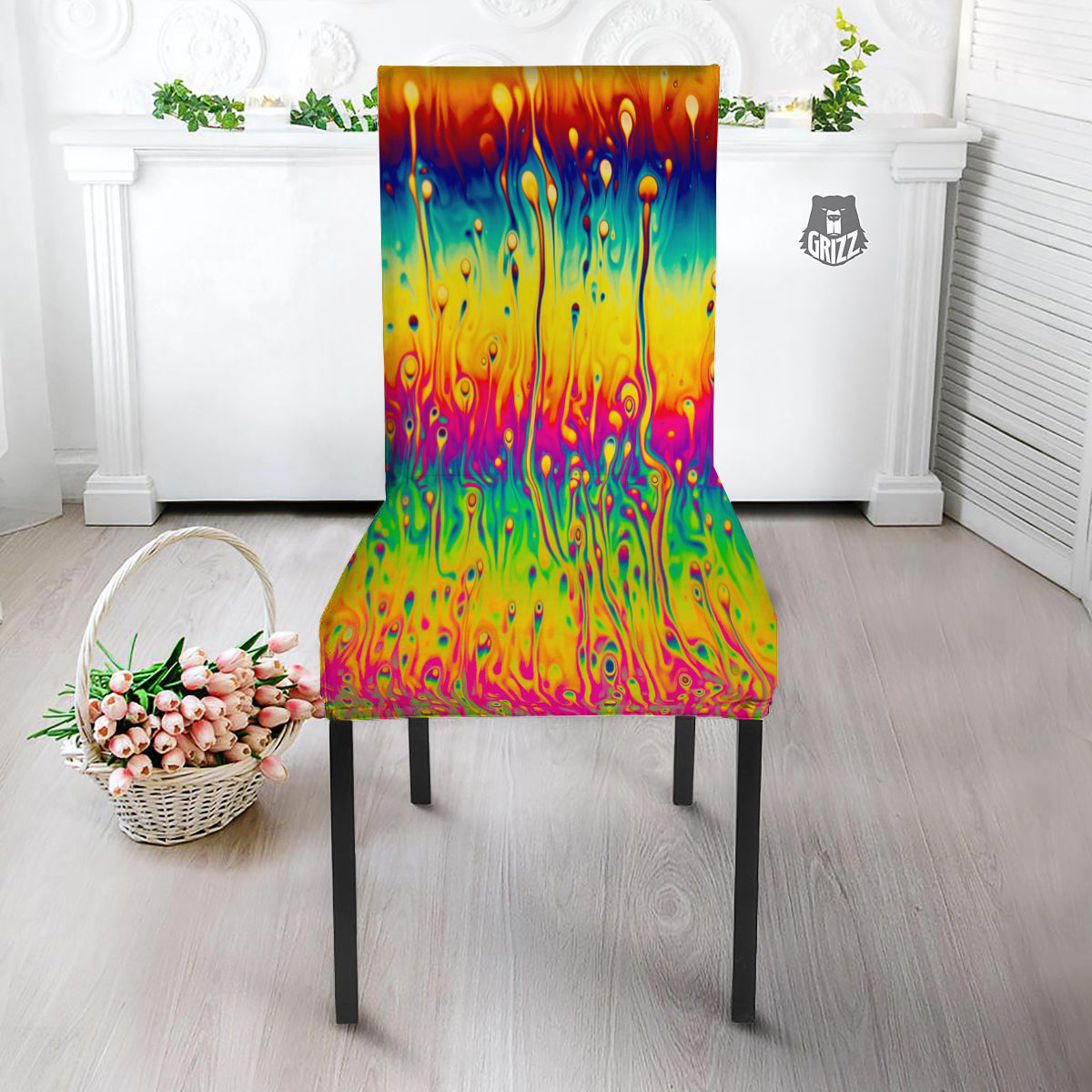 Abstract Psychedelic Rainbow Acid Print Dining Chair Slipcover-grizzshop