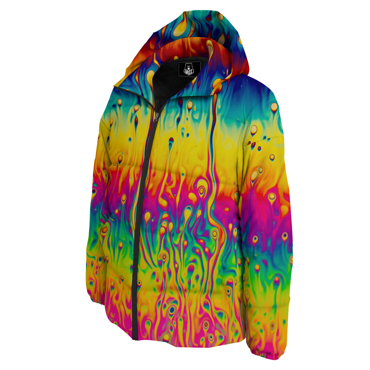 Abstract Psychedelic Rainbow Acid Print Down Jacket-grizzshop