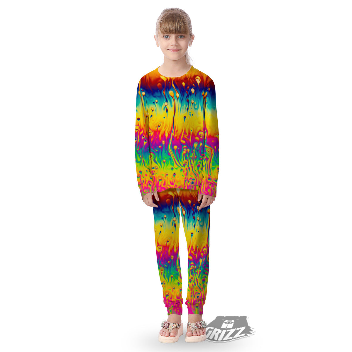 Abstract Psychedelic Rainbow Acid Print Kid's Pajamas-grizzshop