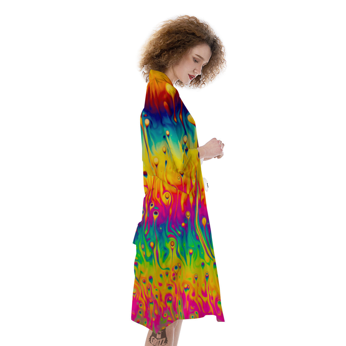 Abstract Psychedelic Rainbow Acid Print Kimono-grizzshop