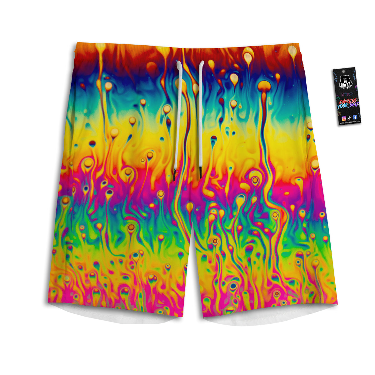 Abstract Psychedelic Rainbow Acid Print Men's Athletic Shorts