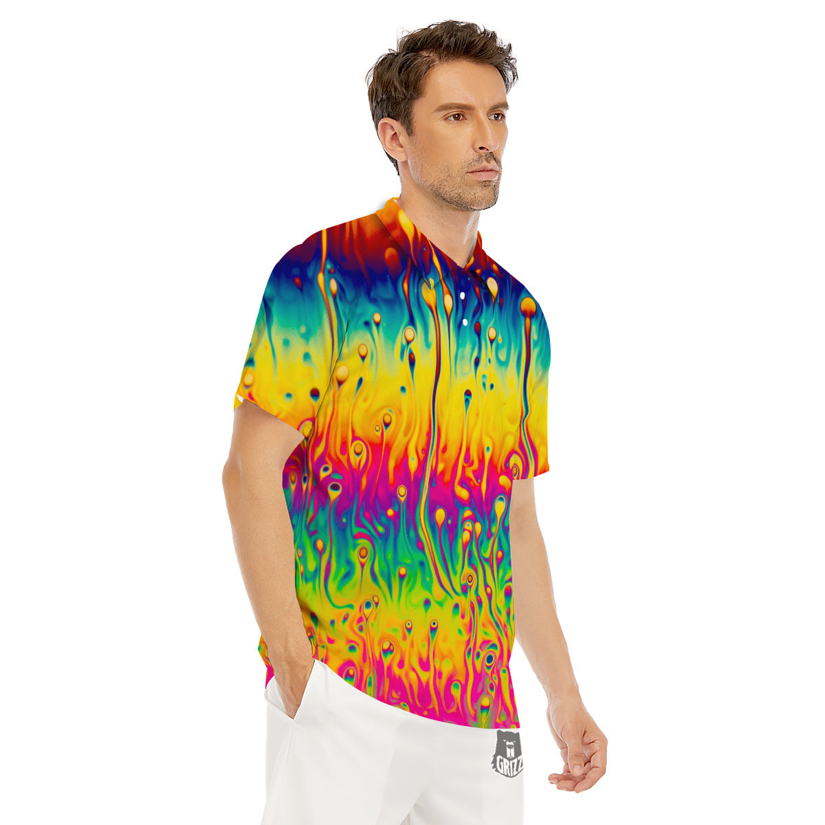 Abstract Psychedelic Rainbow Acid Print Men's Golf Shirts-grizzshop