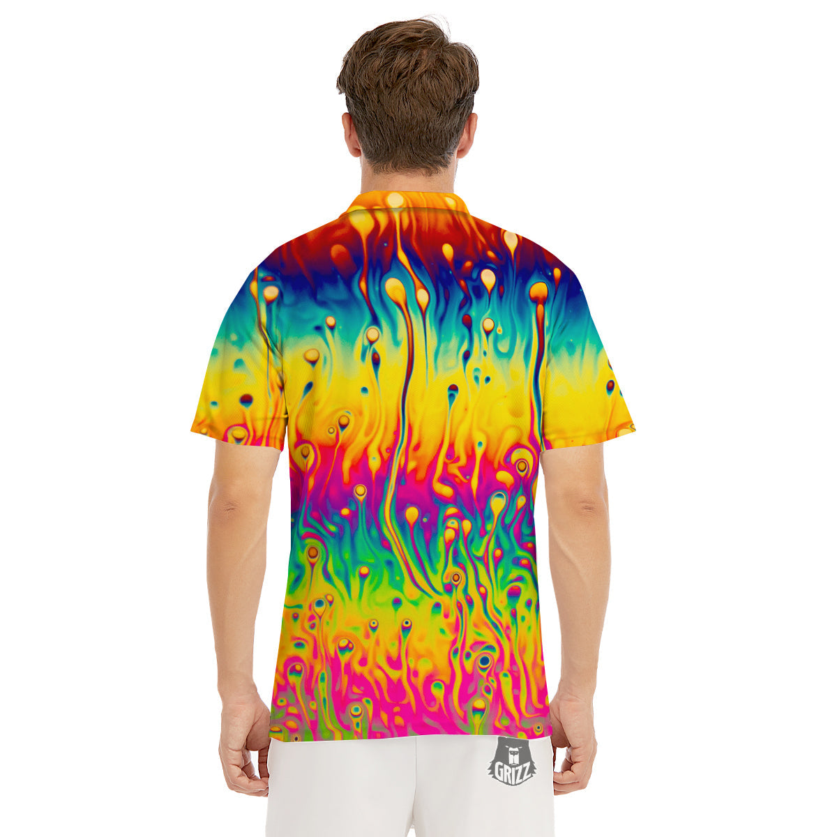 Abstract Psychedelic Rainbow Acid Print Men's Golf Shirts-grizzshop