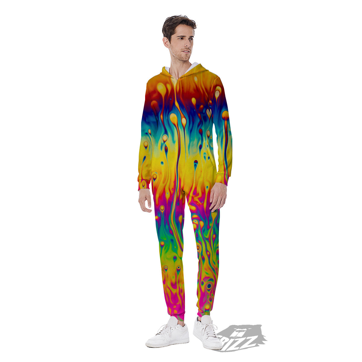 Abstract Psychedelic Rainbow Acid Print Men's Jumpsuit-grizzshop