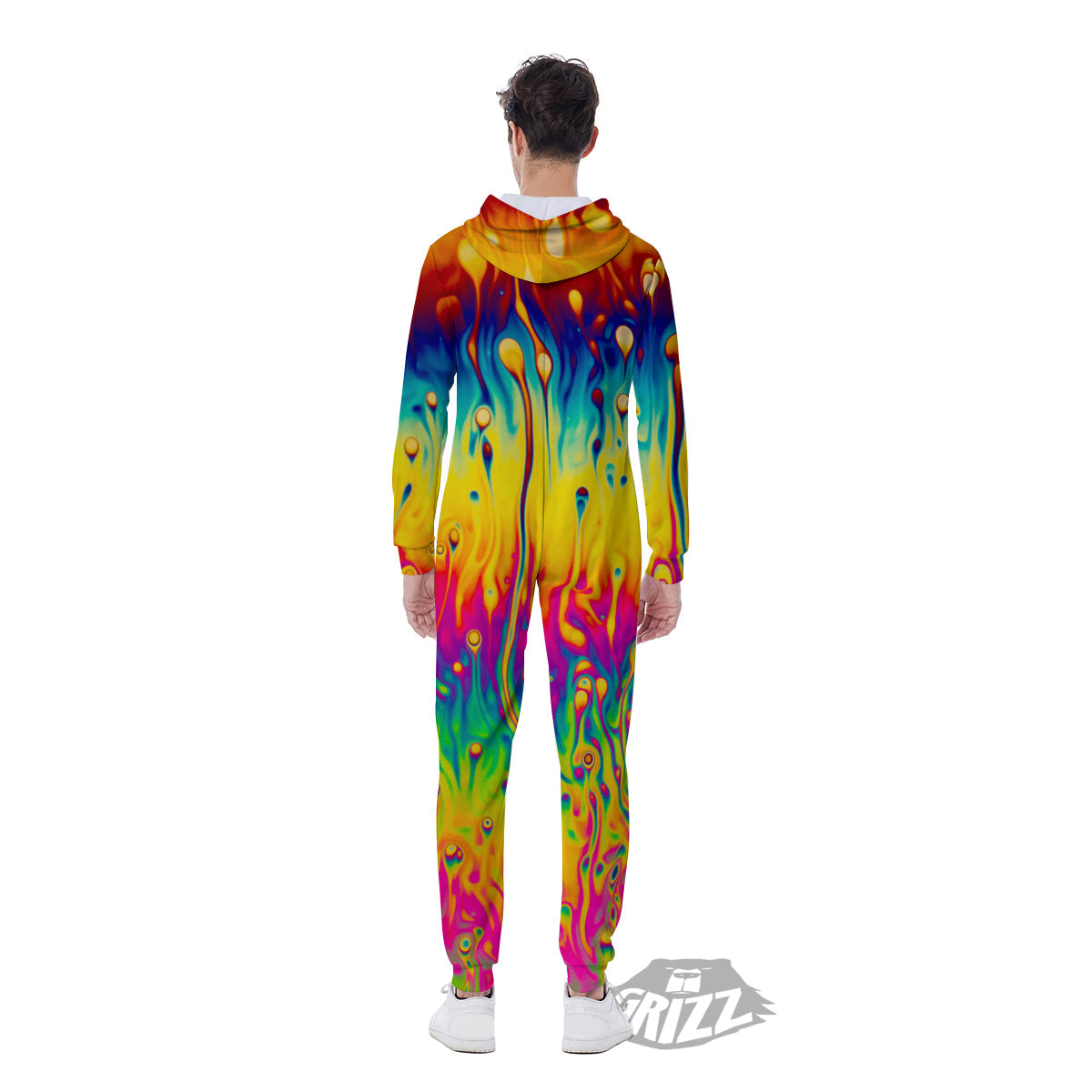 Abstract Psychedelic Rainbow Acid Print Men's Jumpsuit-grizzshop
