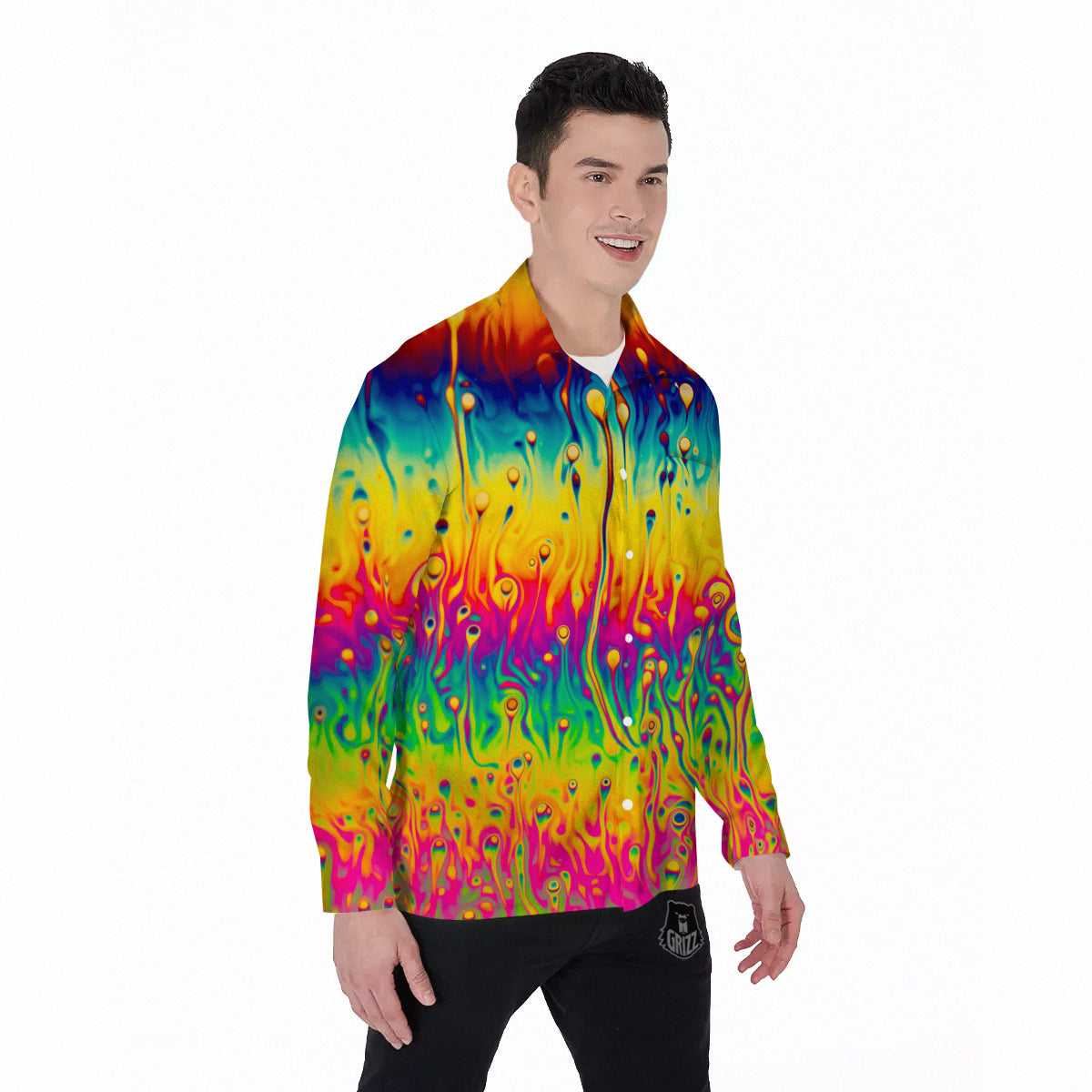 Abstract Psychedelic Rainbow Acid Print Men's Long Sleeve Shirts-grizzshop