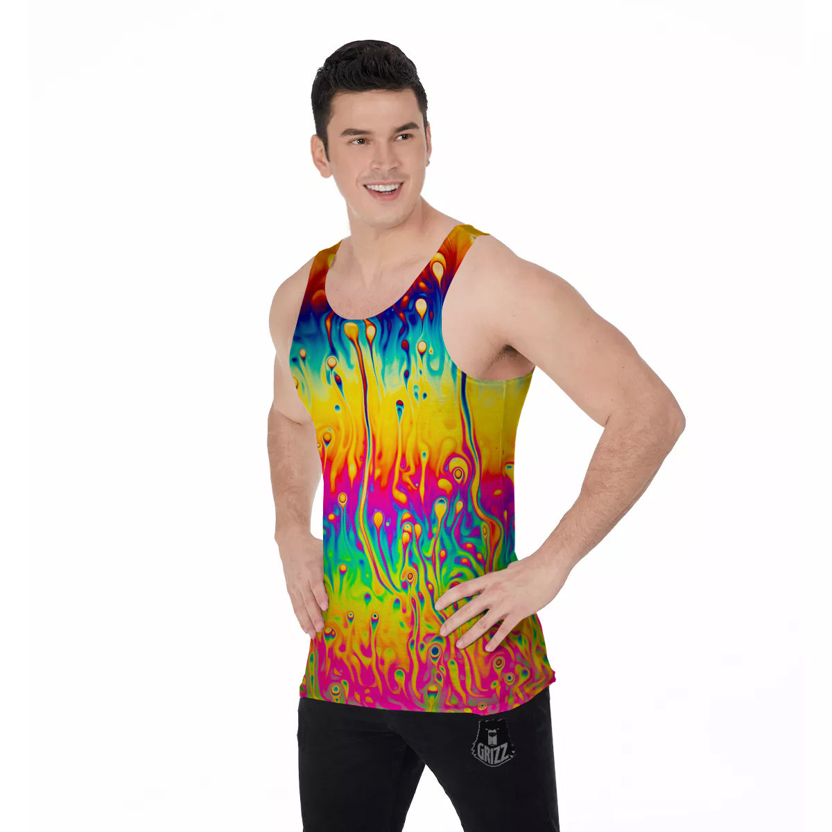 Abstract Psychedelic Rainbow Acid Print Men's Tank Top-grizzshop