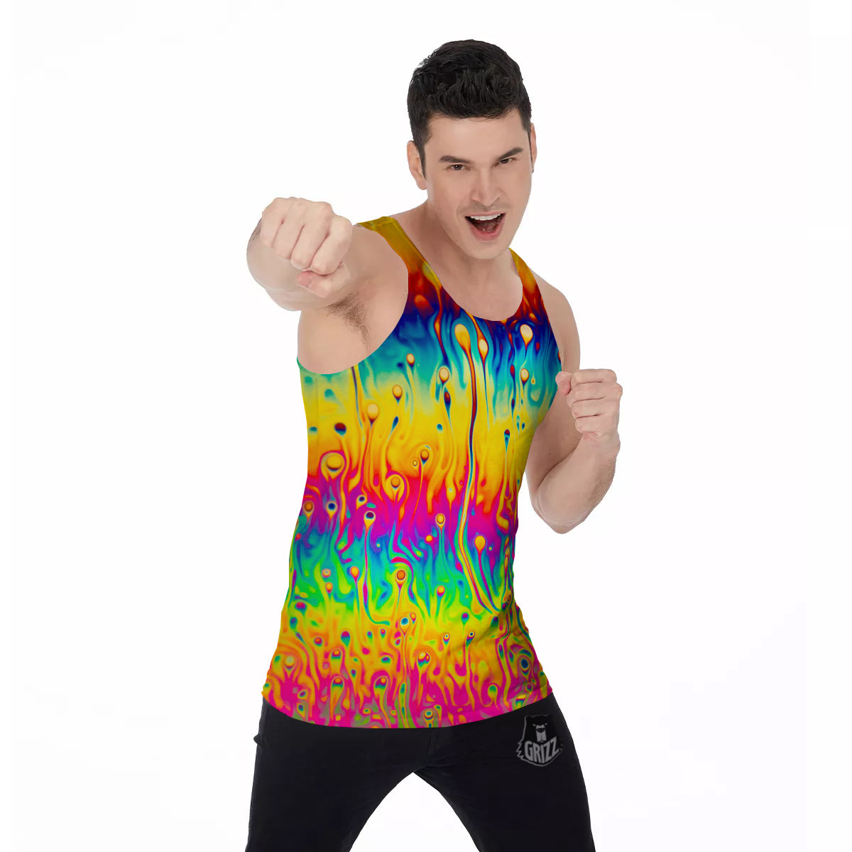 Abstract Psychedelic Rainbow Acid Print Men's Tank Top-grizzshop