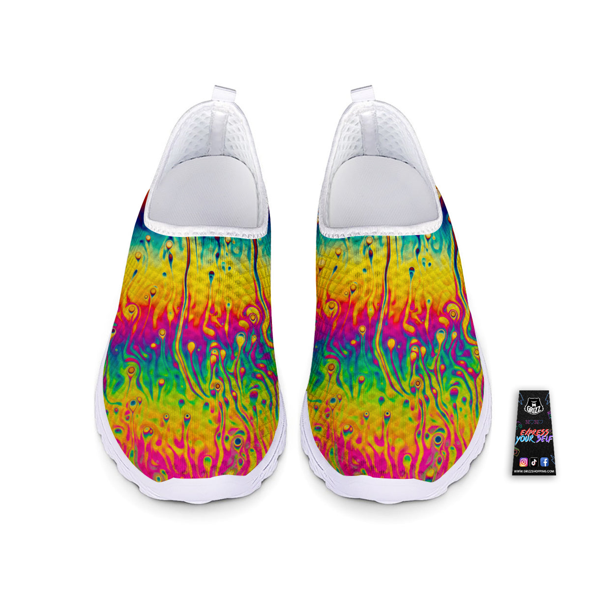 Abstract Psychedelic Rainbow Acid Print Nurse Shoes-grizzshop
