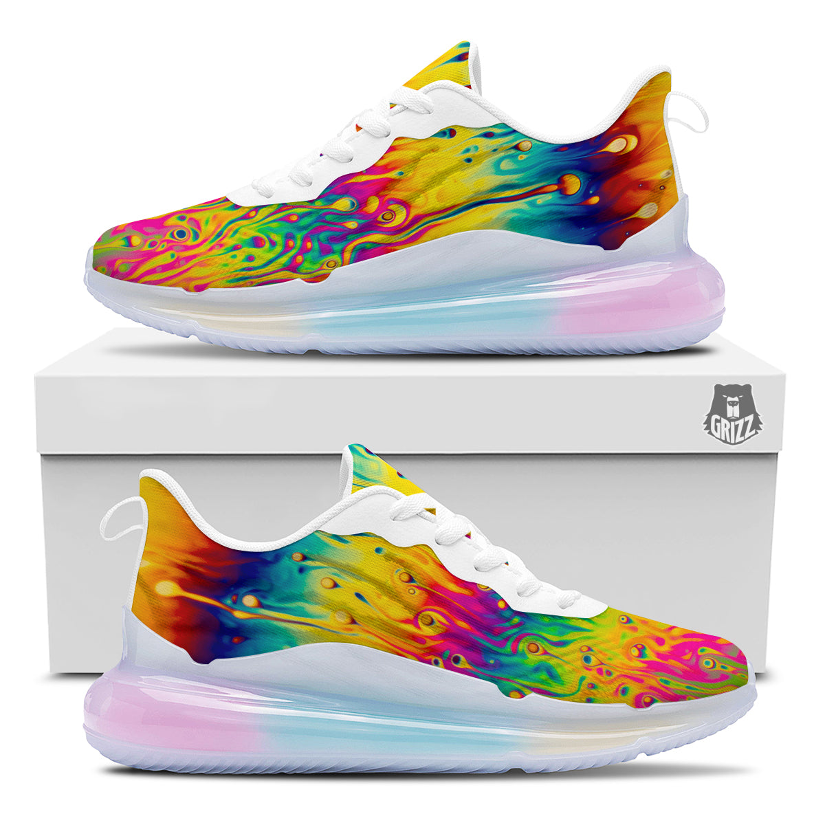 Abstract Psychedelic Rainbow Acid Print Running Sneakers-grizzshop