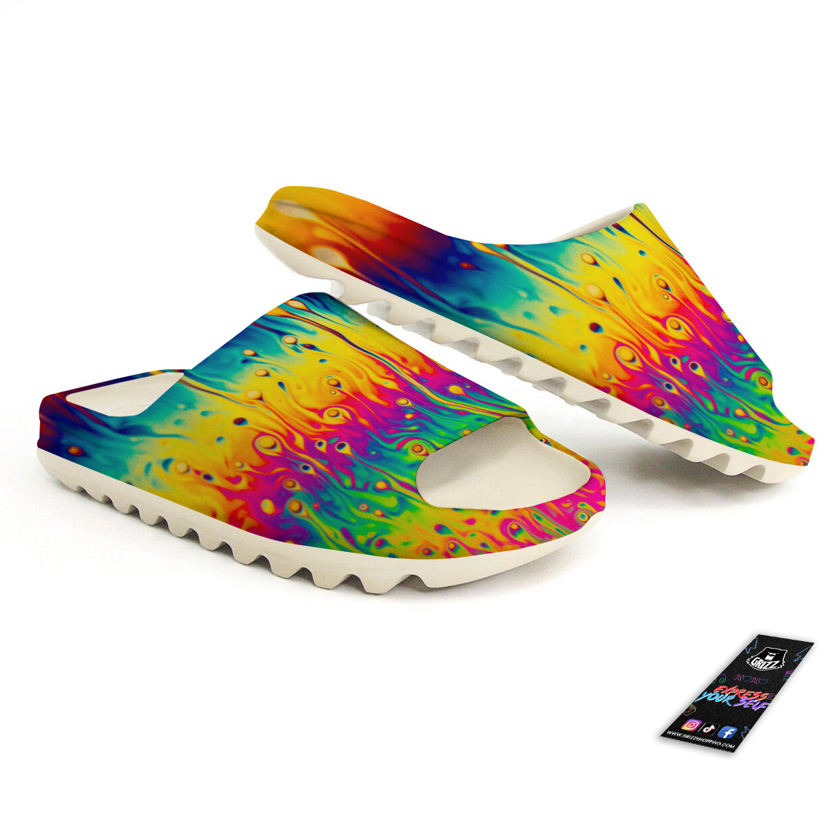 Abstract Psychedelic Rainbow Acid Print Sandals-grizzshop