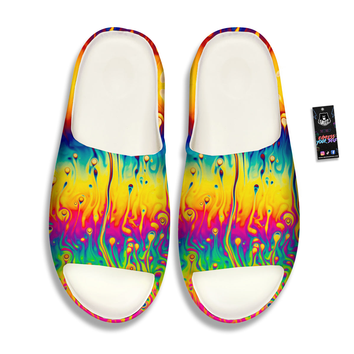 Abstract Psychedelic Rainbow Acid Print Sandals-grizzshop