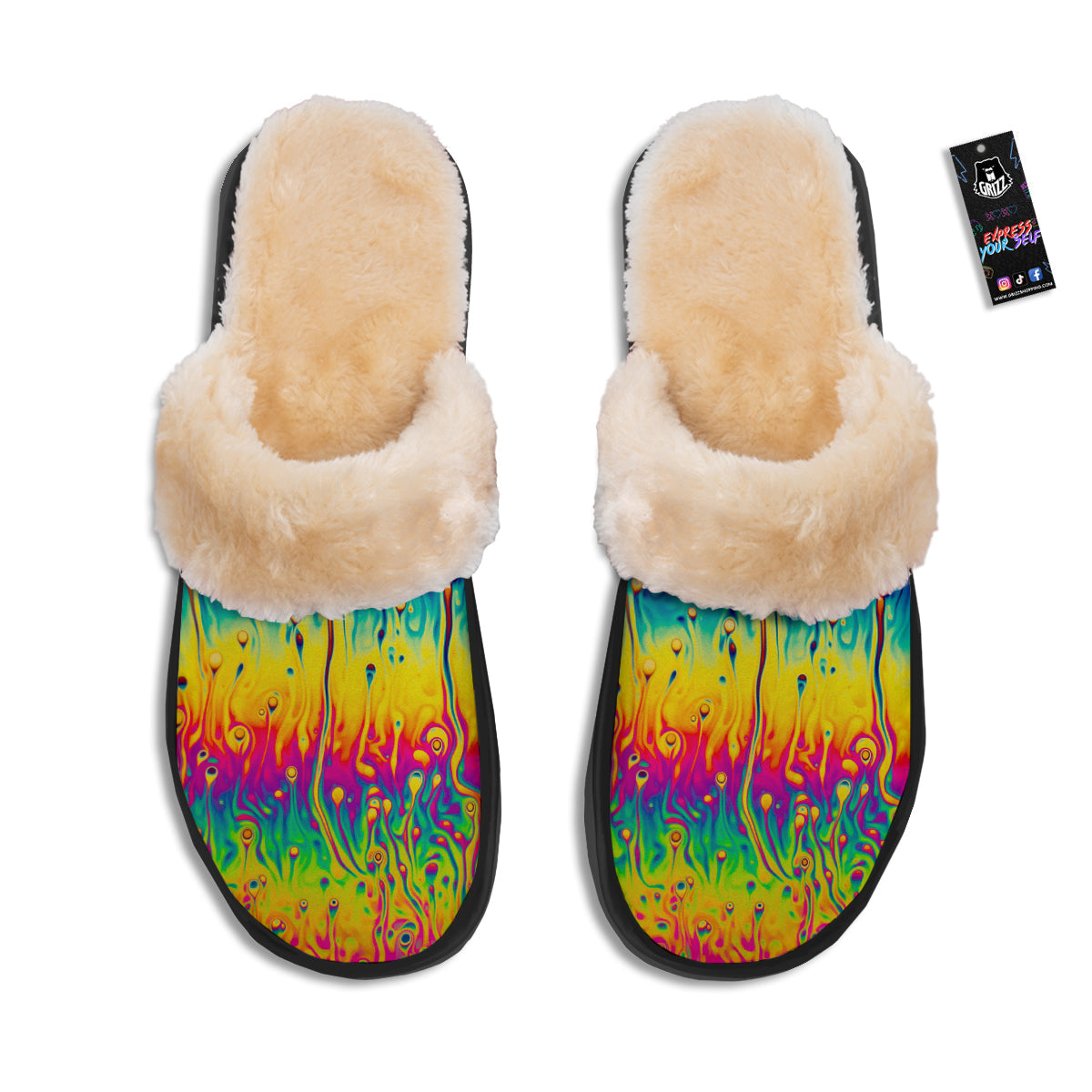 Abstract Psychedelic Rainbow Acid Print Slippers-grizzshop