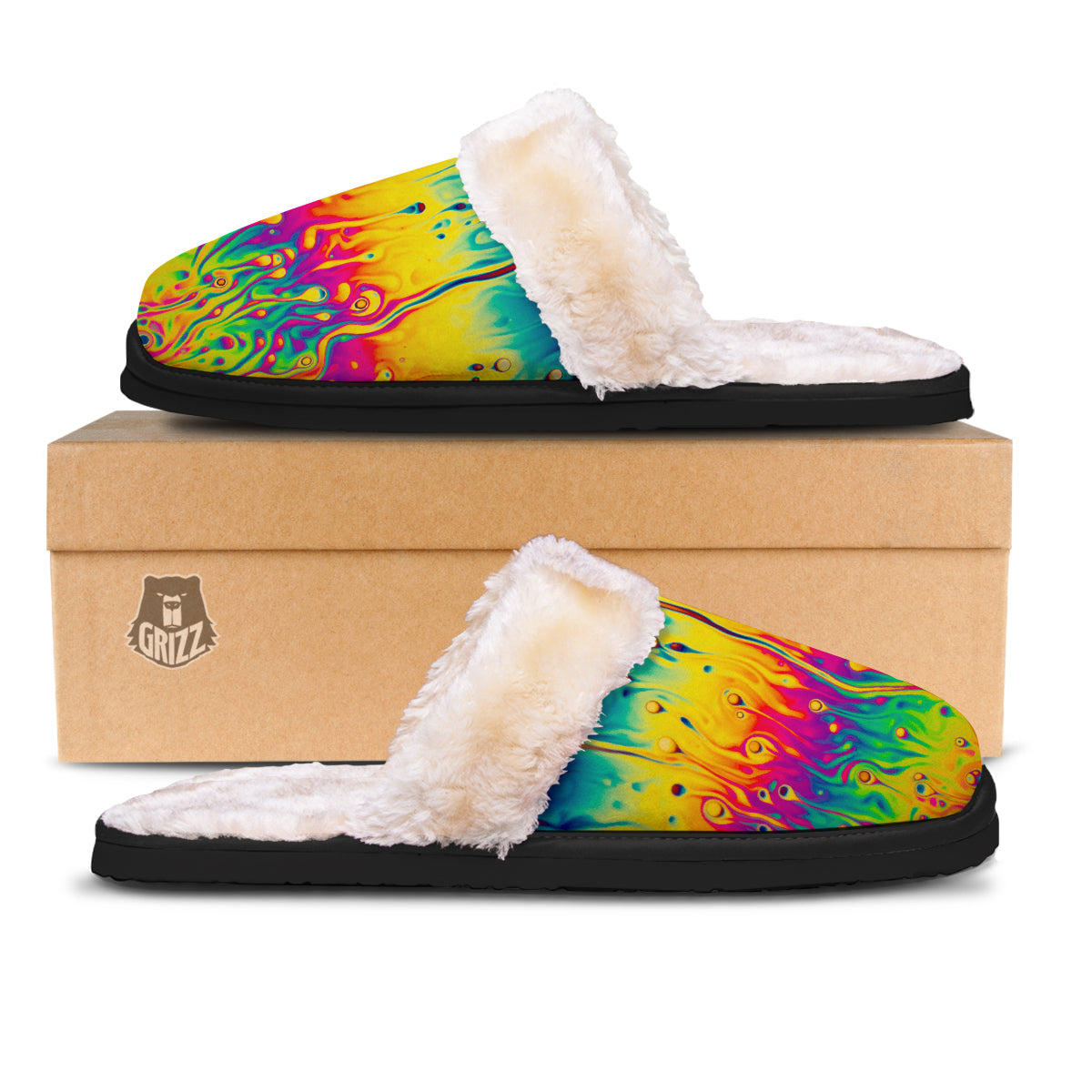 Abstract Psychedelic Rainbow Acid Print Slippers-grizzshop