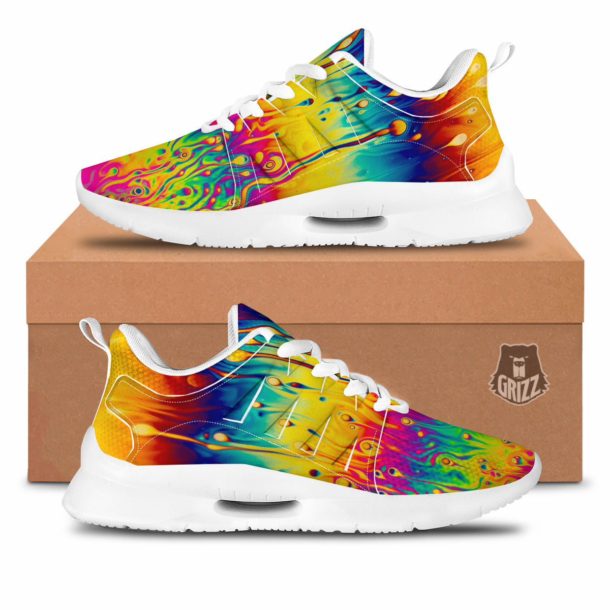 Abstract Psychedelic Rainbow Acid Print Tennis Shoes-grizzshop