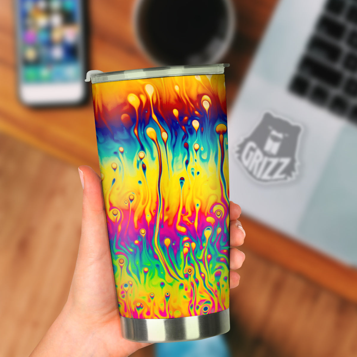 Abstract Psychedelic Rainbow Acid Print Tumbler-grizzshop