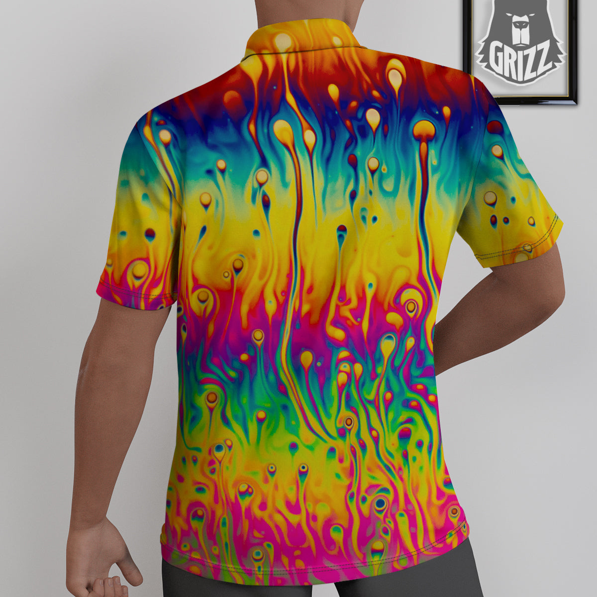 Abstract Psychedelic Rainbow Acid Print Untucked Shirts-grizzshop