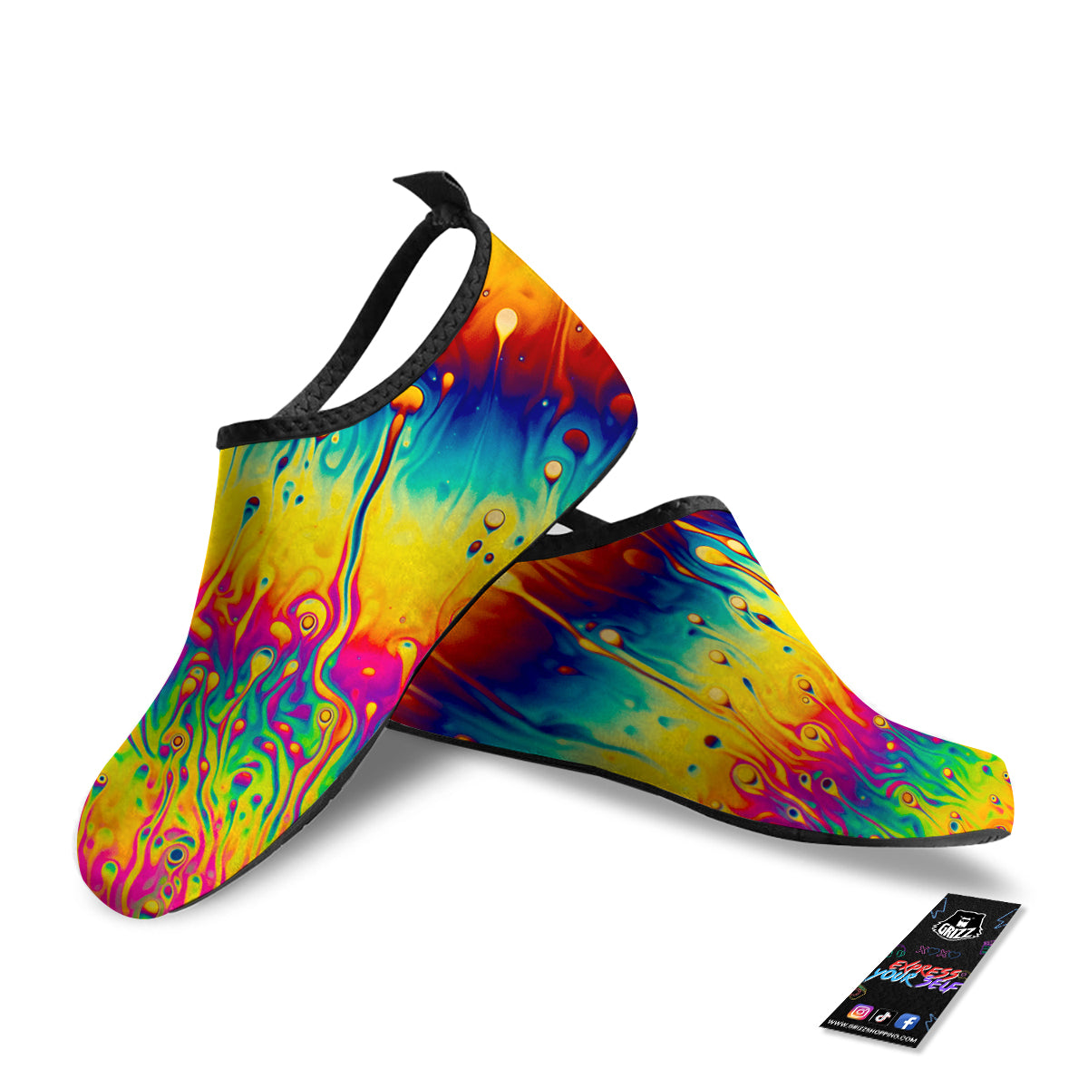 Abstract Psychedelic Rainbow Acid Print Water Shoes-grizzshop