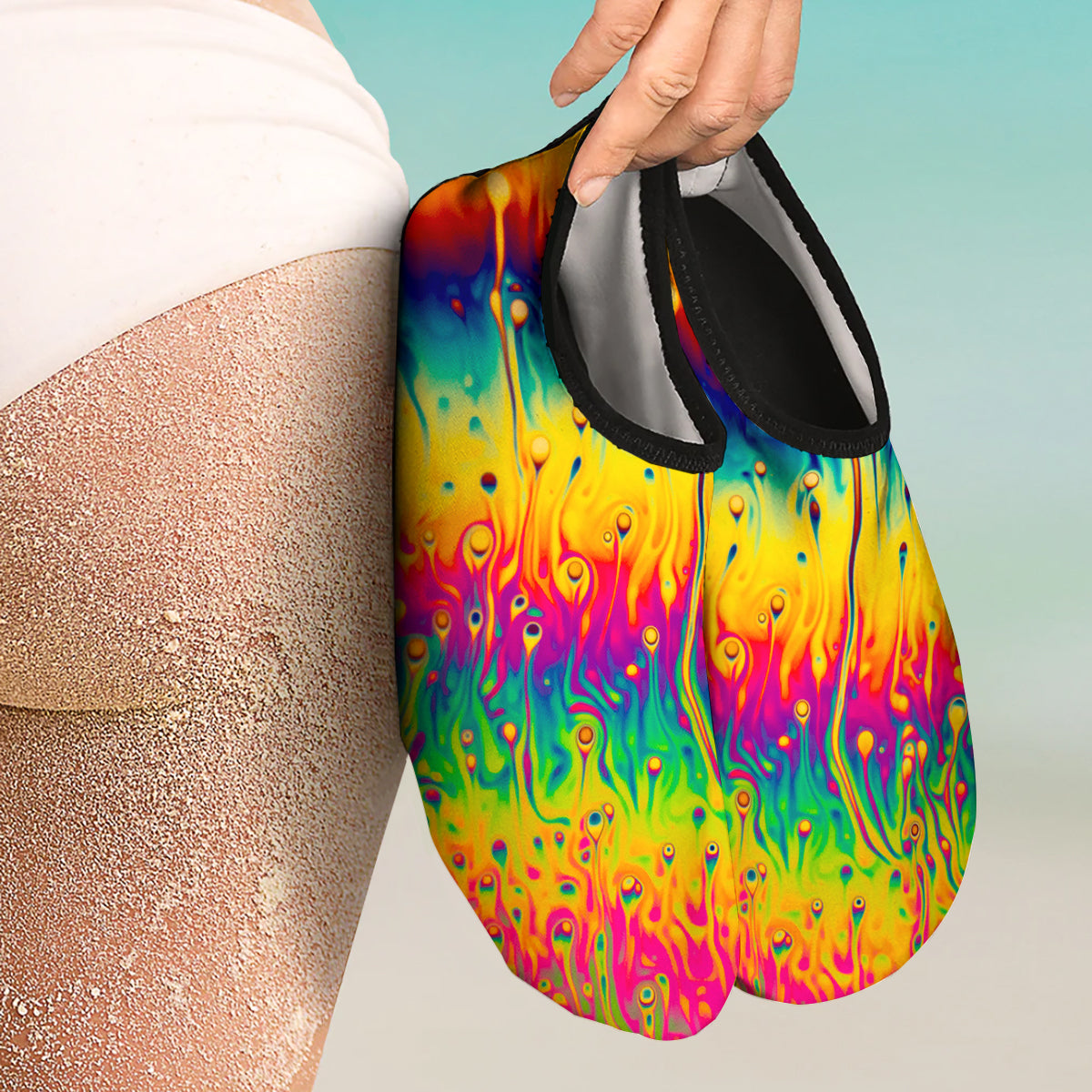 Abstract Psychedelic Rainbow Acid Print Water Shoes-grizzshop