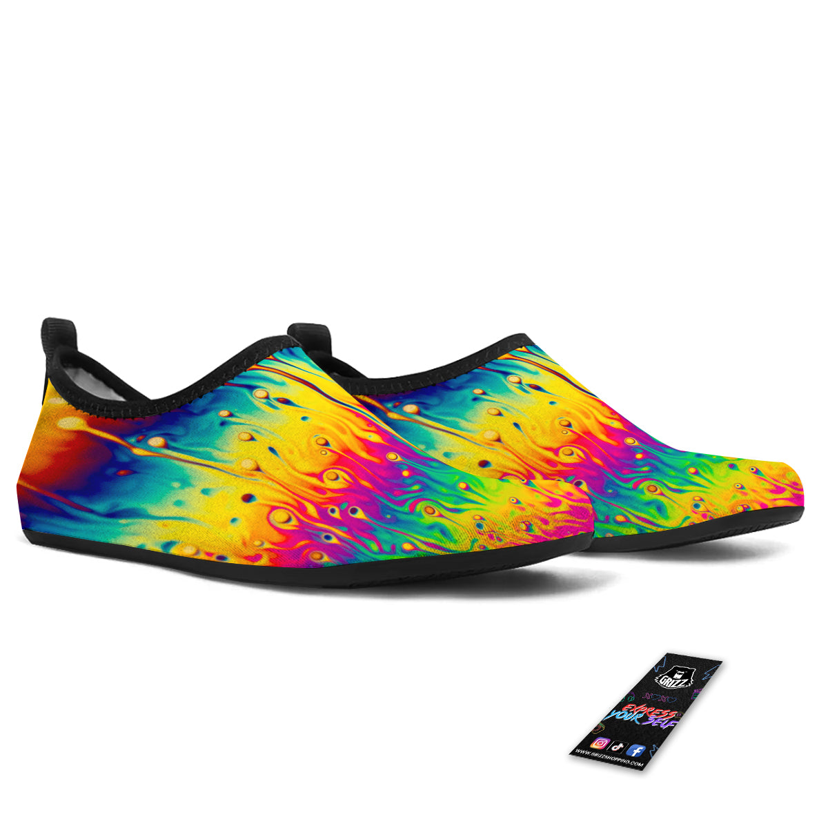 Abstract Psychedelic Rainbow Acid Print Water Shoes-grizzshop