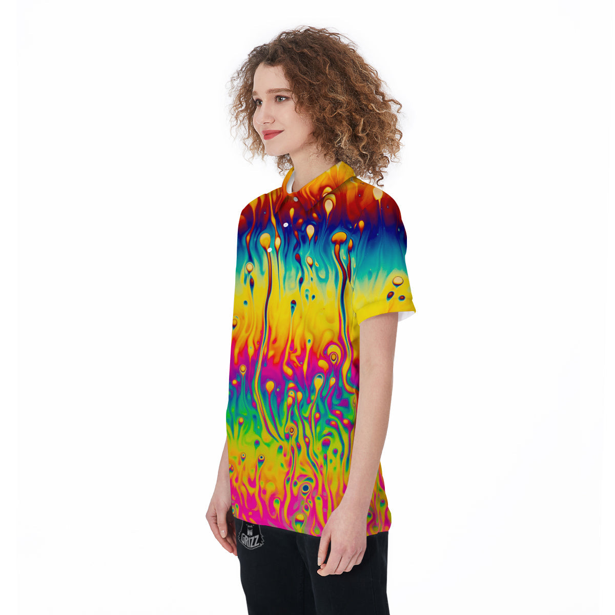 Abstract Psychedelic Rainbow Acid Print Women's Golf Shirts-grizzshop