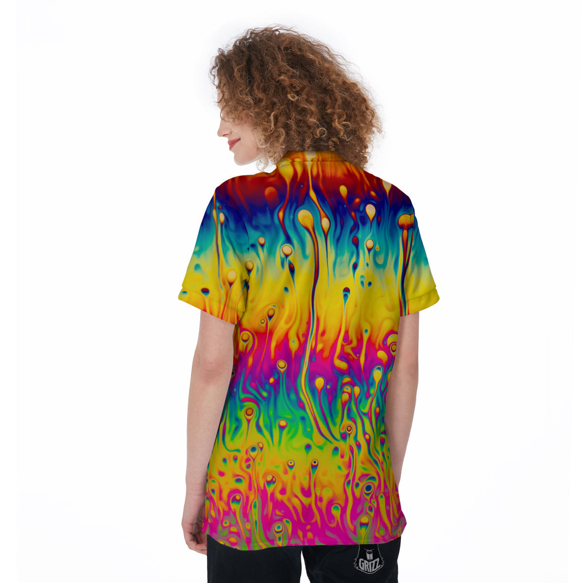Abstract Psychedelic Rainbow Acid Print Women's Golf Shirts-grizzshop
