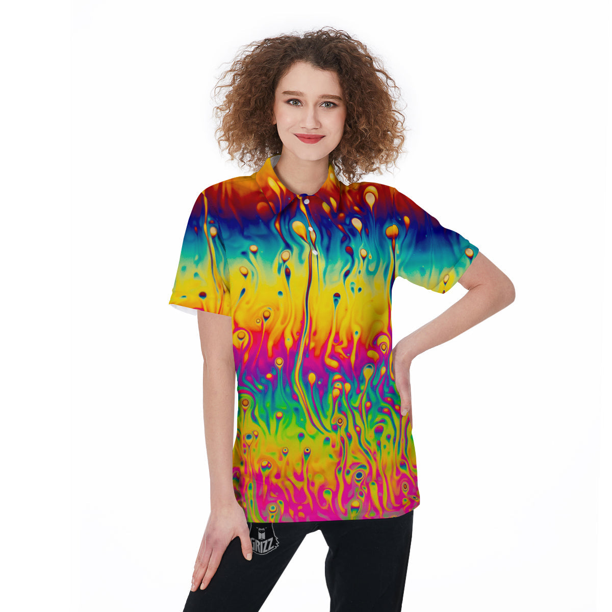 Abstract Psychedelic Rainbow Acid Print Women's Golf Shirts-grizzshop