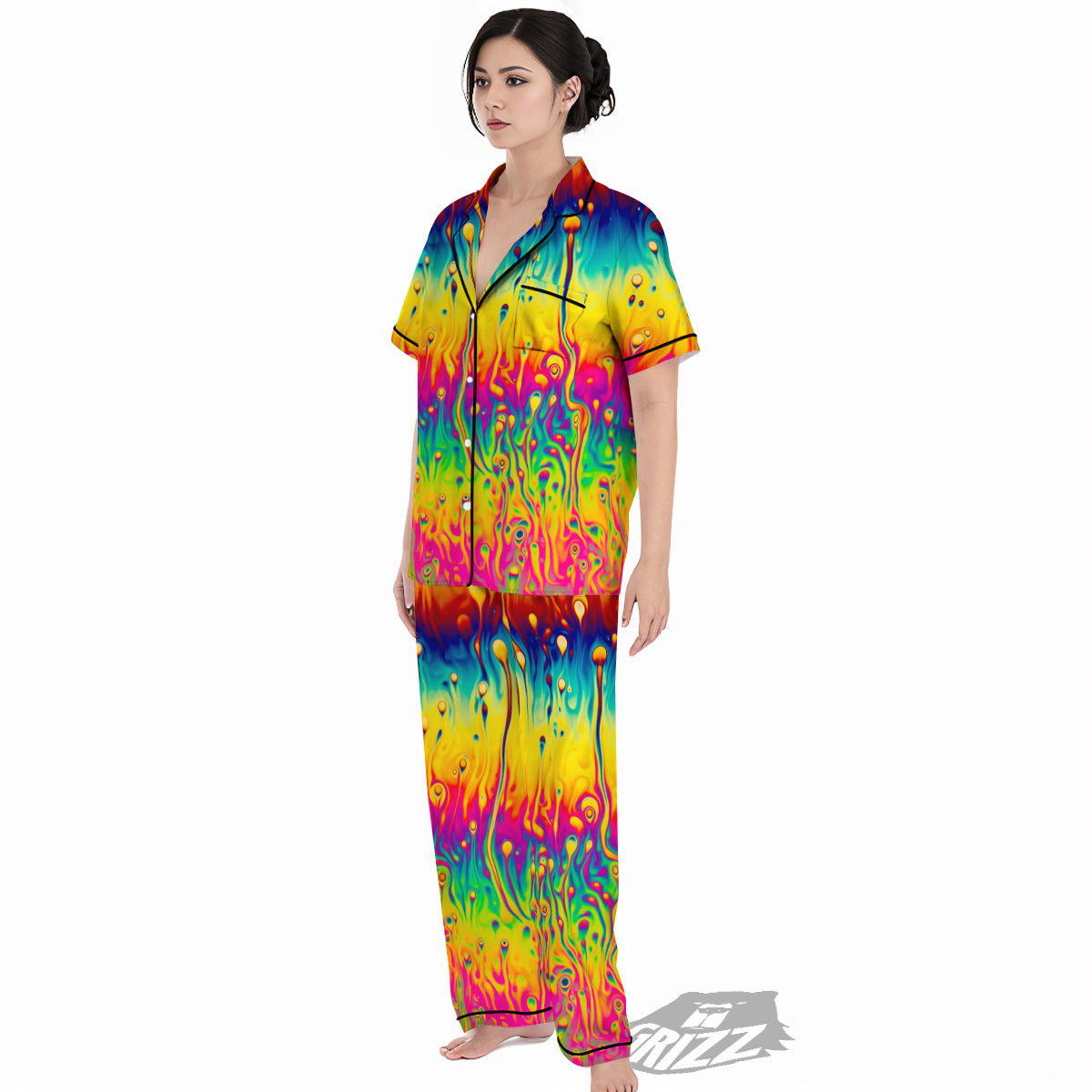 Abstract Psychedelic Rainbow Acid Print Women's Pajamas Set-grizzshop