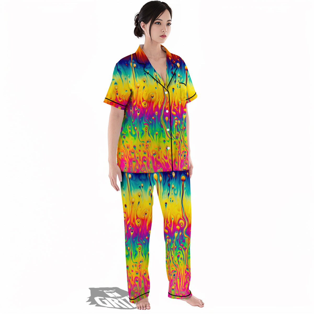 Abstract Psychedelic Rainbow Acid Print Women's Pajamas Set-grizzshop