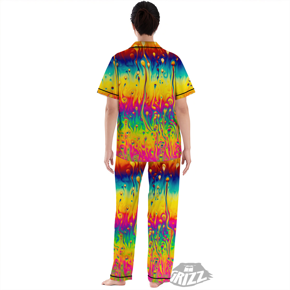 Abstract Psychedelic Rainbow Acid Print Women's Pajamas Set-grizzshop