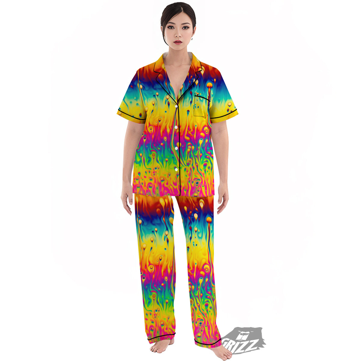 Abstract Psychedelic Rainbow Acid Print Women's Pajamas Set-grizzshop
