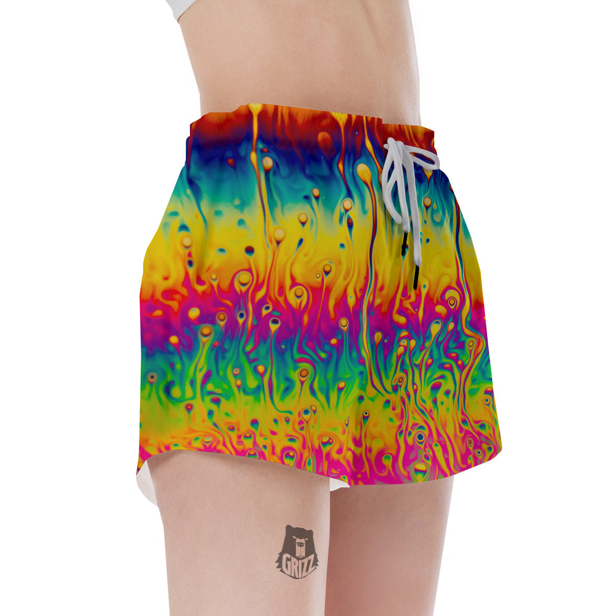 Abstract Psychedelic Rainbow Acid Print Women's Shorts-grizzshop