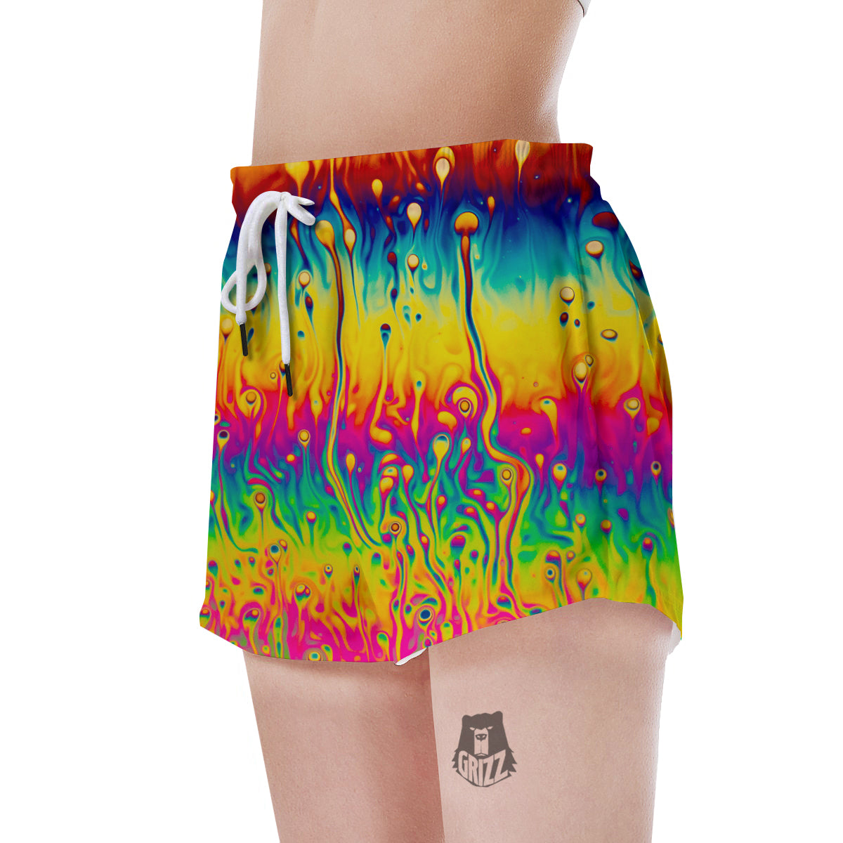 Abstract Psychedelic Rainbow Acid Print Women's Shorts-grizzshop