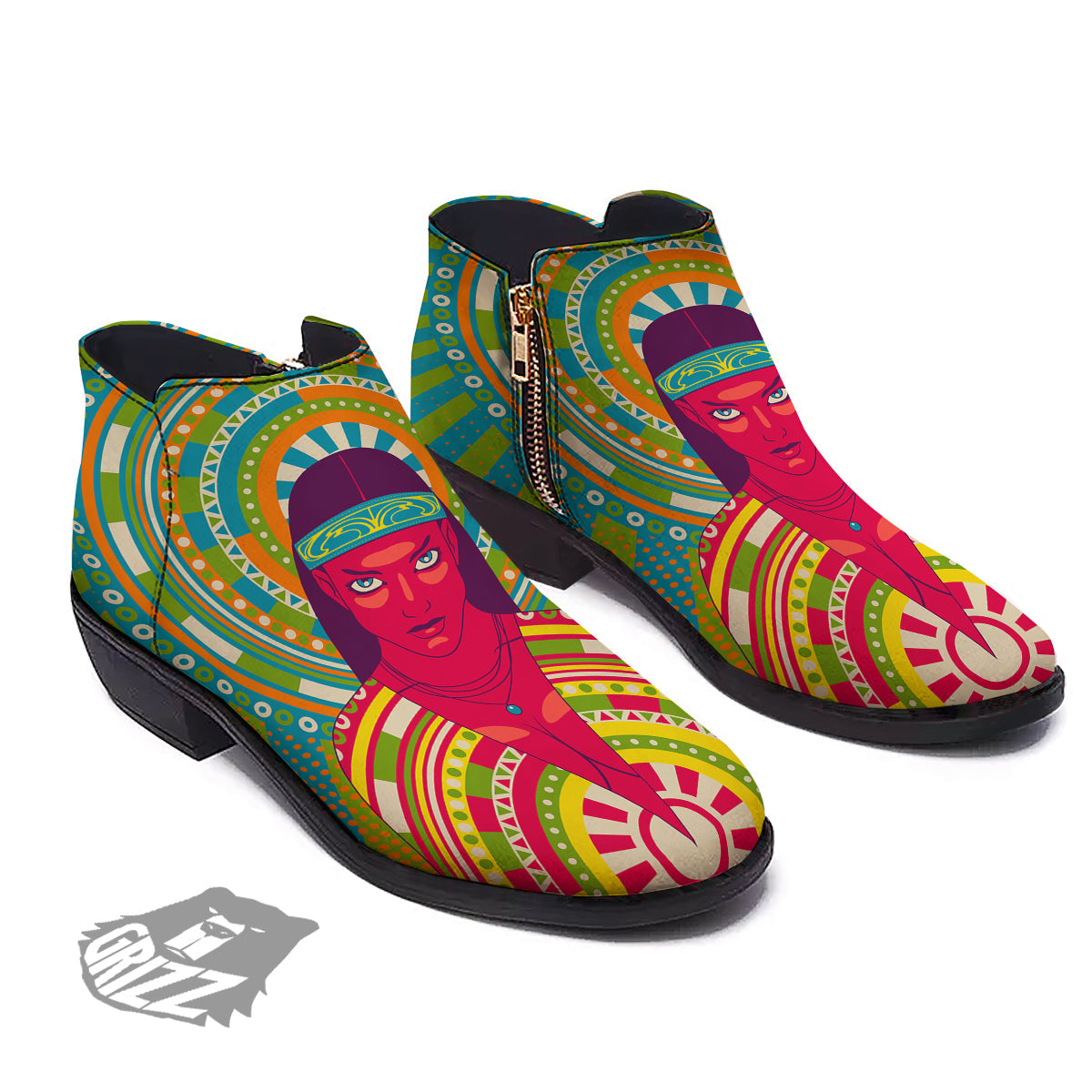 Abstract Psychedelic Women Print Ankle Boots-grizzshop