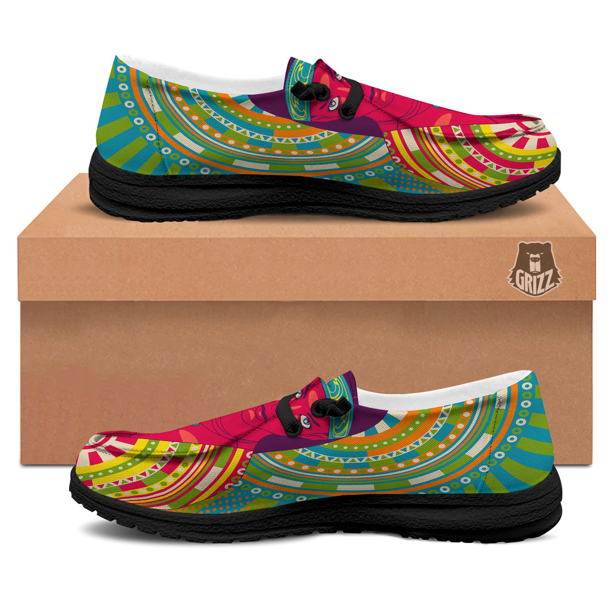 Abstract Psychedelic Women Print Black Loafers-grizzshop