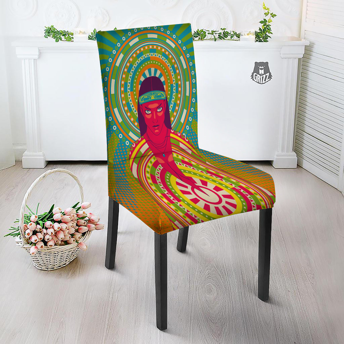 Abstract Psychedelic Women Print Dining Chair Slipcover-grizzshop