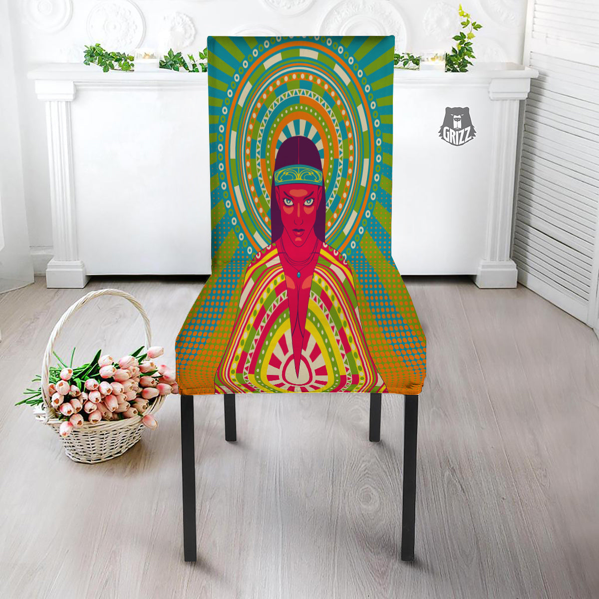 Abstract Psychedelic Women Print Dining Chair Slipcover-grizzshop