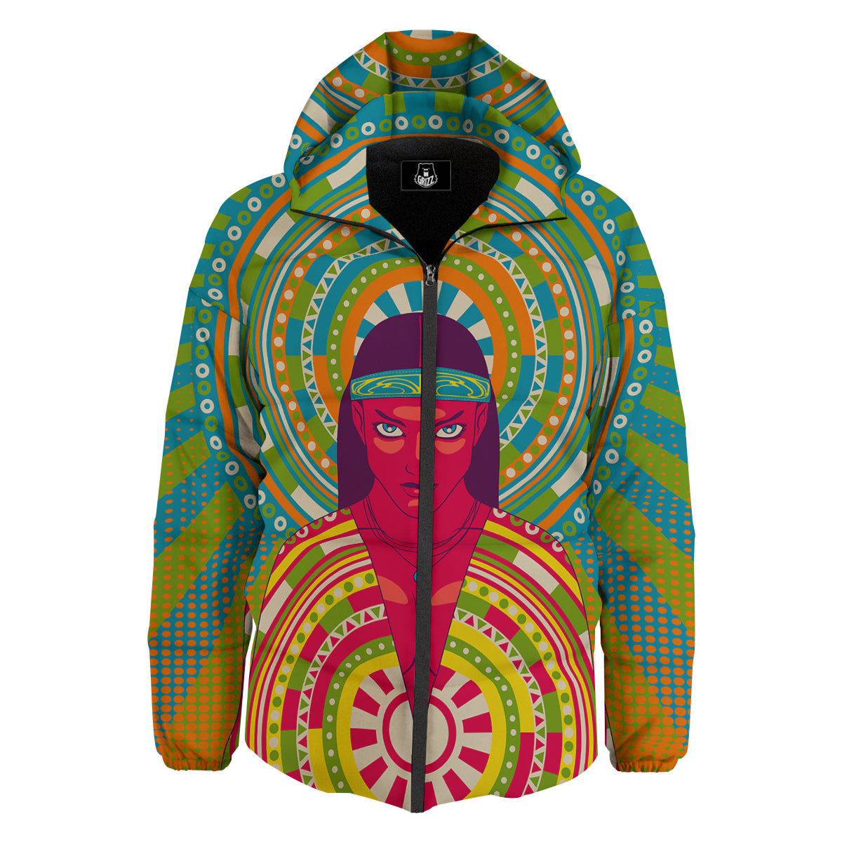 Abstract Psychedelic Women Print Down Jacket-grizzshop