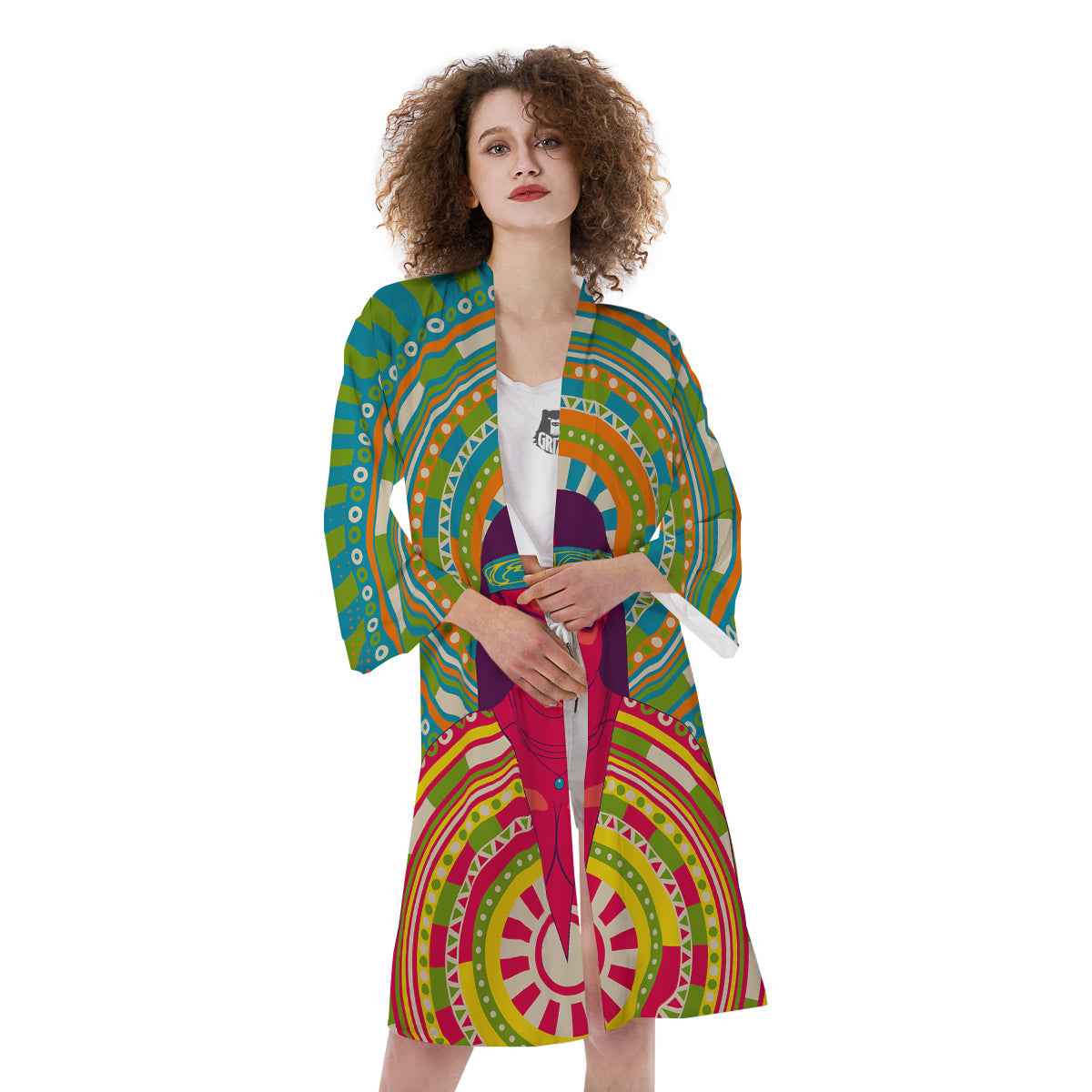 Abstract Psychedelic Women Print Kimono-grizzshop