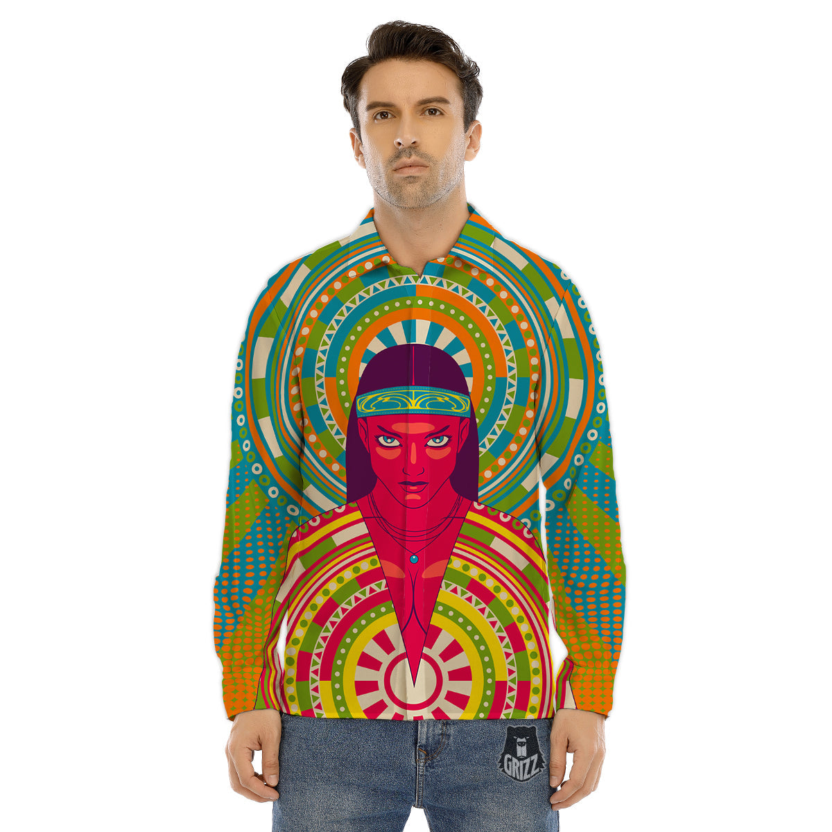 Abstract Psychedelic Women Print Men's Dress Shirts-grizzshop